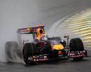 Mark Webber laps a wet Interlagos circuit during qualifying