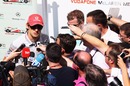 Jenson Button speaks to the media