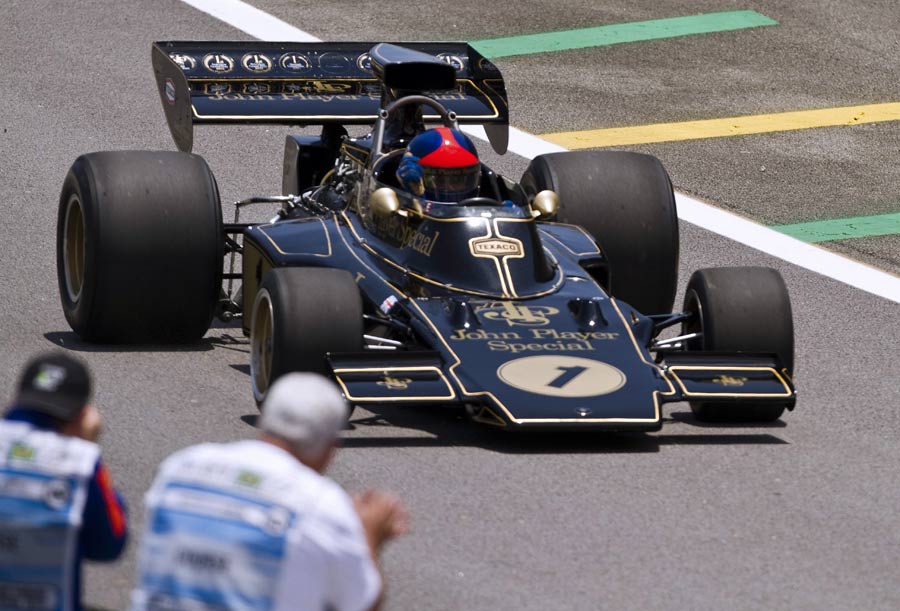 Emerson Fittipaldi drives his Lotus 72 before the Brazilian Grand Prix