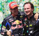 Sebastian Vettel celebrates with team boss Christian Horner