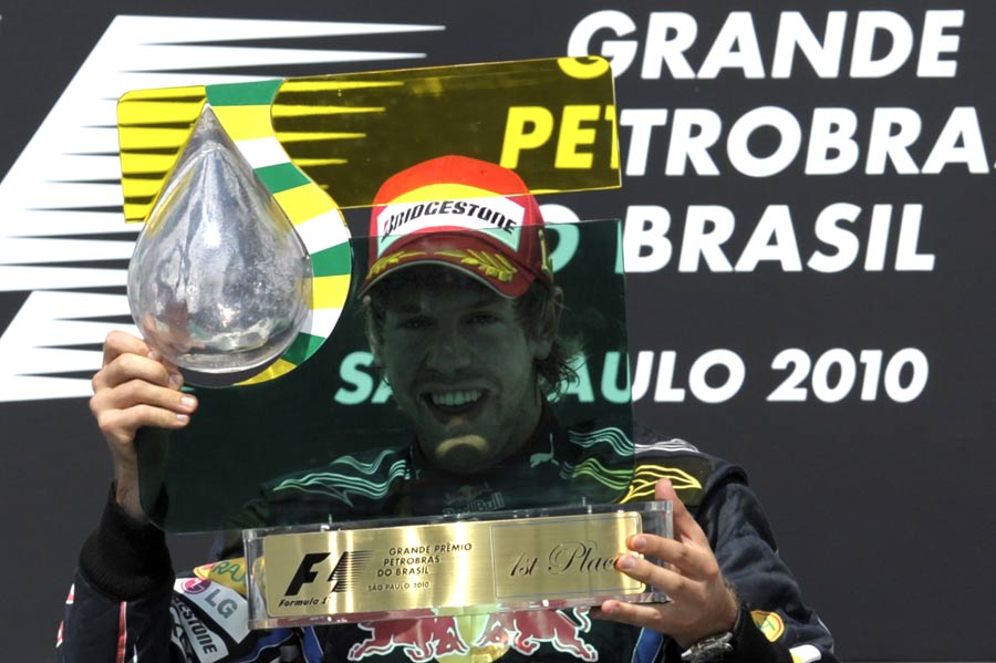 Sebastian Vettel with his winner's trophy