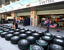 Red Bull engineers prepare tyres for the weekend's action