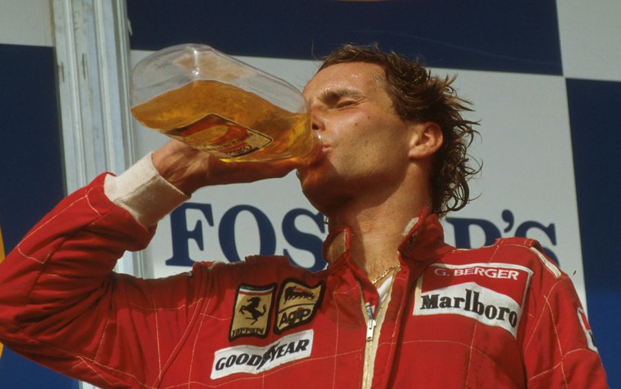 Gerhard Berger celebrates his victory at the Australian Grand Prix