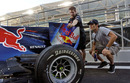 Mark Webber inspects his Red Bull