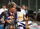 Sebastian Vettel celebrates his pole position