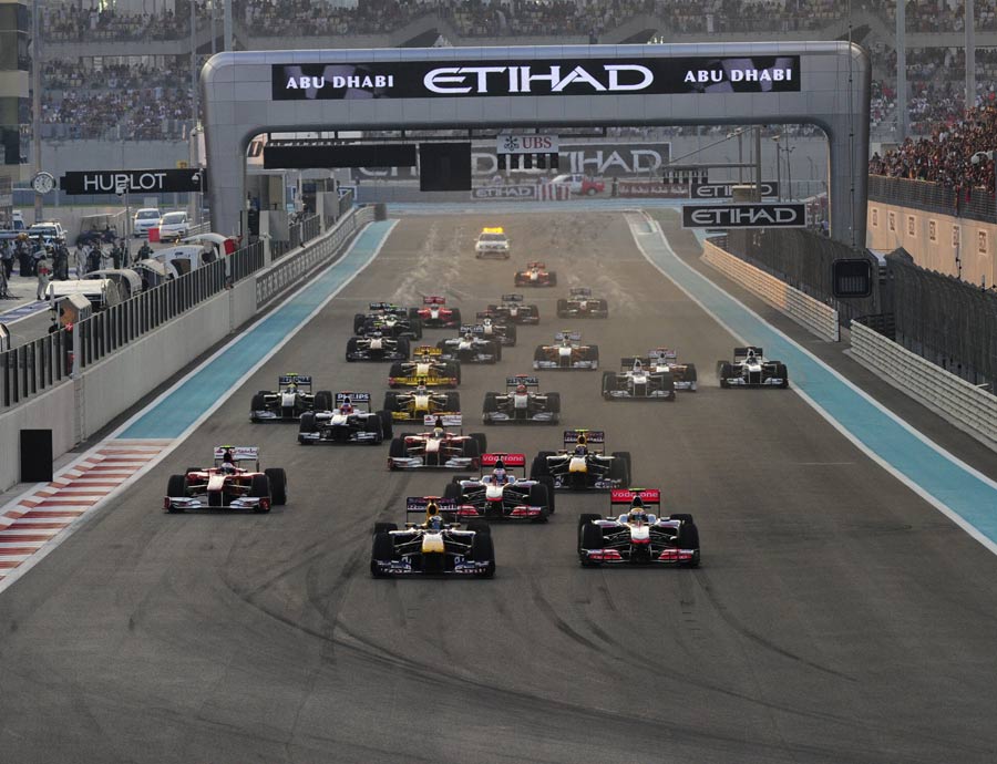 Sebastian Vettel leads the field at the start of the Abu Dhabi Grand Prix