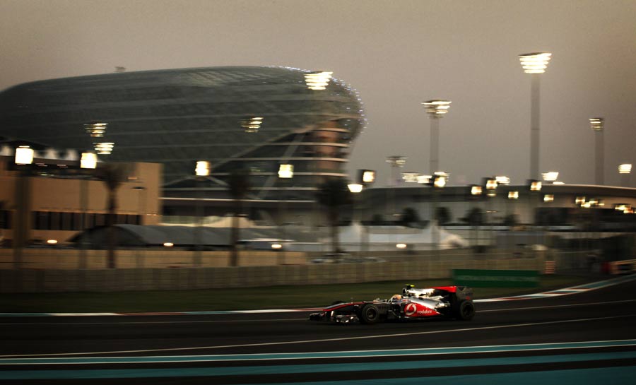 Lewis Hamilton laps the Yas Marina circuit