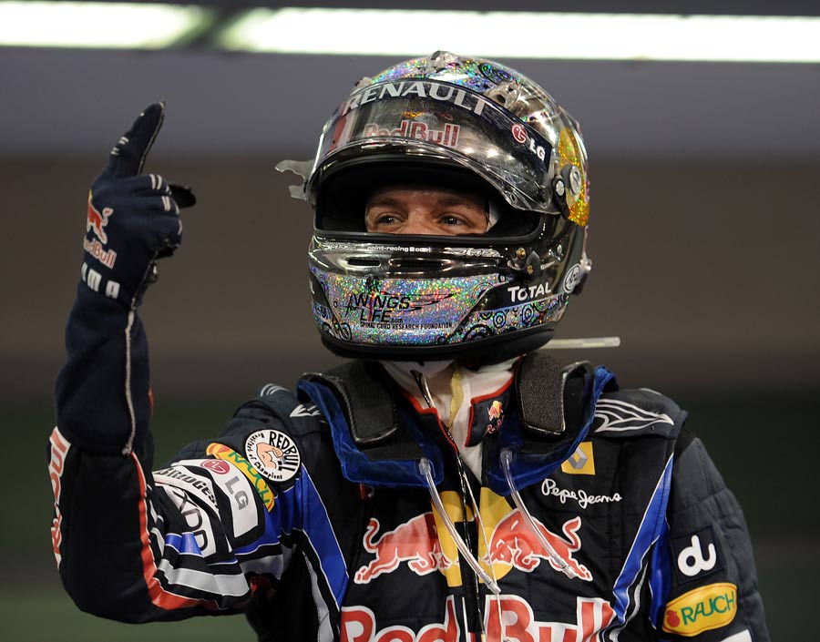 Sebastian Vettel celebrates winning the drivers' title
