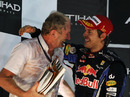 Helmut Marko celebrates the cahmpionship victory with Sebastian Vettel