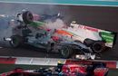 Tonio Liuzzi ploughs into Michael Schumacher's Mercedes