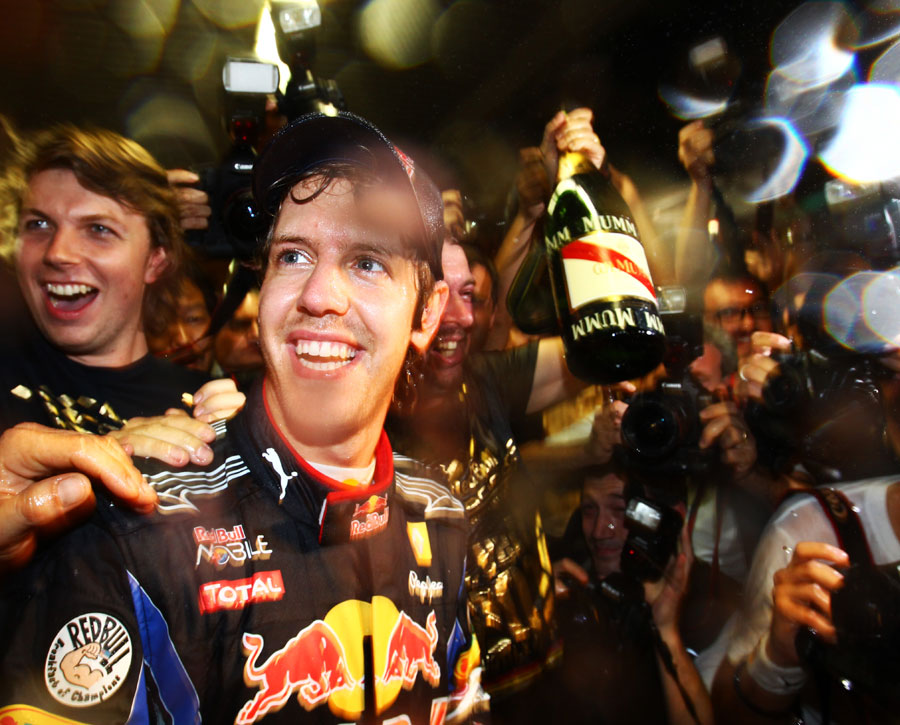Sebastian Vettel enjoys the after party at Red Bull
