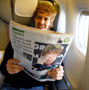 Sebastian Vettel enjoys reading his own press on the plane home from Abu Dhabi
