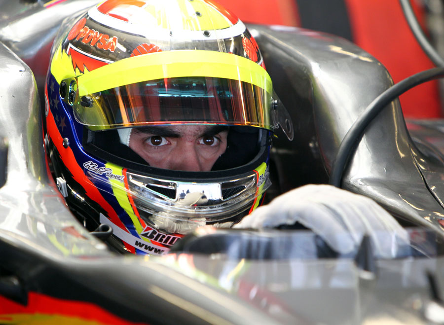 GP2 champion Pastor Maldonado waits to head out in the HRT