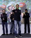 Sebastian Vettel acknowledges the applause from the Milton Keynes factory employees