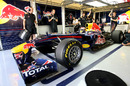 Sebastian Vettel gets ready for his first run on Pirelli tyres