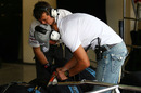 Michael Schumacher keeps a close eye on the performance of the new Pirelli tyres