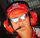 Michael Schumacher on the Ferrari pit wall