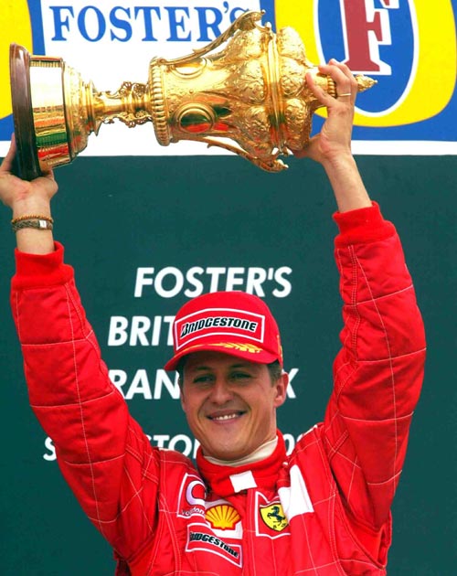 Michael Schumacher celebrates his victory