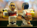 A ceramic figurine called 'caganer' of Lewis Hamilton on show at the Santa Llucia Fair 