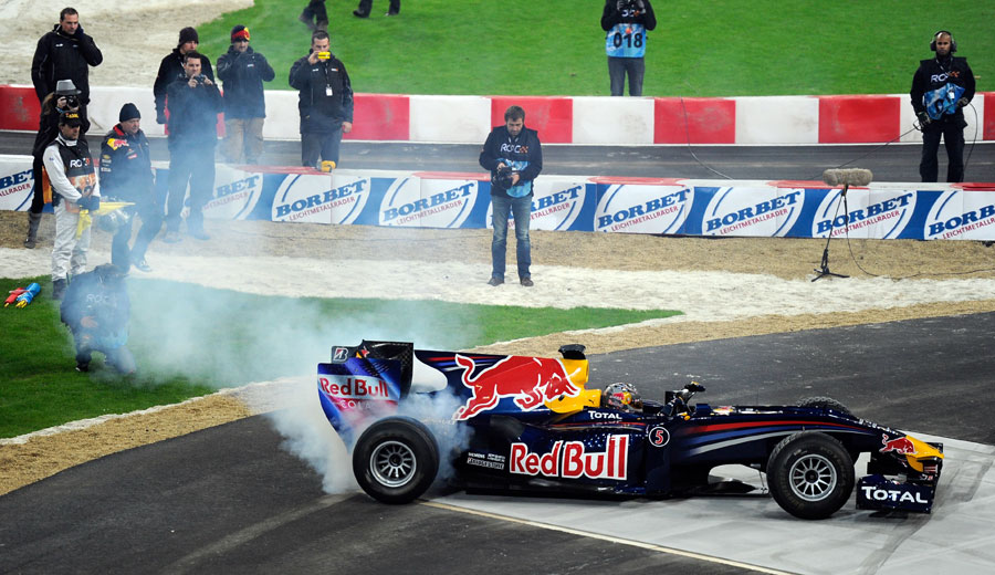 Sebastian Vettel performs stunts in his RB6