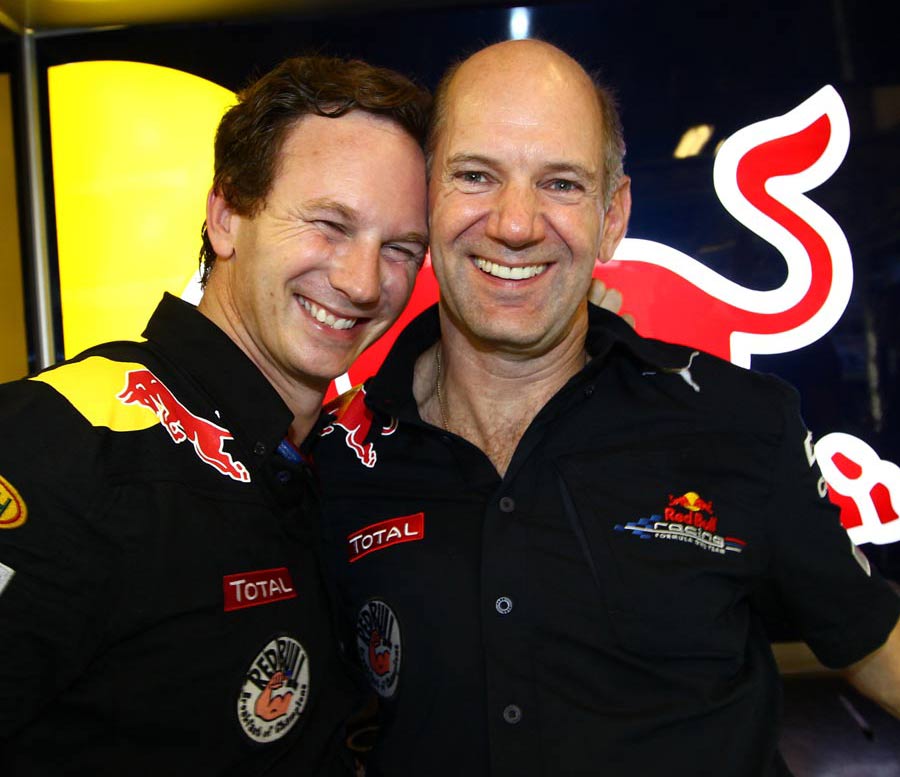 Christian Horner celebrates his team's historic double with Adrian Newey 