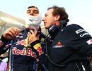 Mark Webber receives last-minute instructions on the grid
