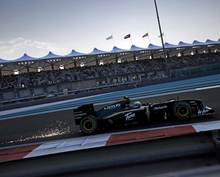 Sparks fly from Heikki Kovalainen's Lotus
