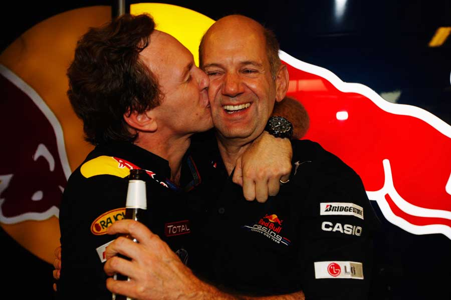 Red Bull boss Christian Horner celebrates with Adrian Newey