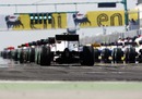 The grid lines up for the start of the Hungarian Grand Prix