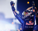 Sebastian Vettel celebrates his title victory in front of the world's media