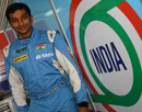 Narain Karthikeyan poses for a photo in the garage