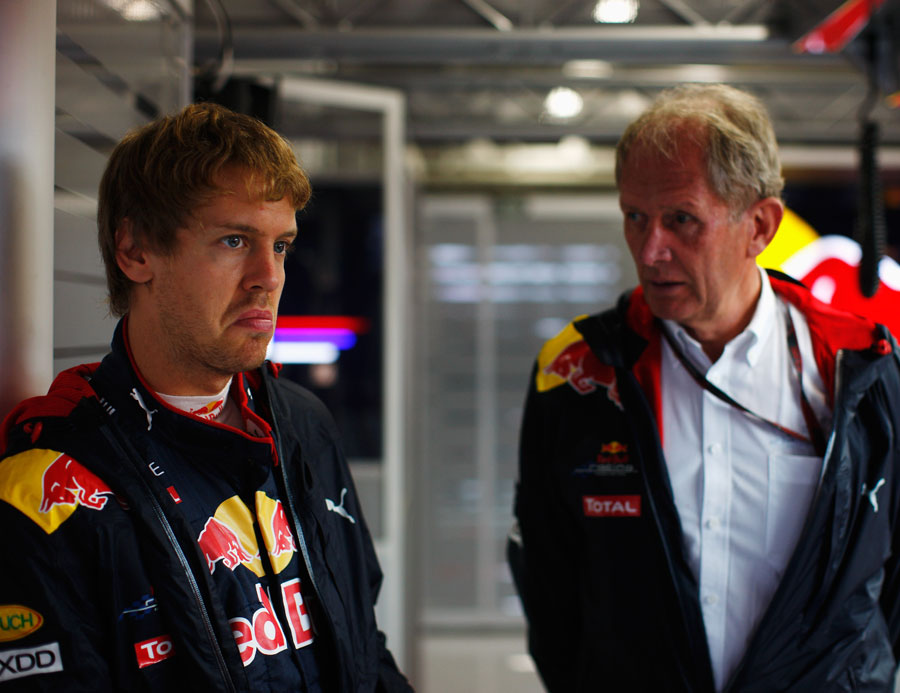 Sebastian Vettel and Helmut Marko in the Red Bull garage