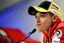 Motorbike rider Valentino Rossi talks to the press at the Ferrari and Ducati media event in the Italian Dolomites
