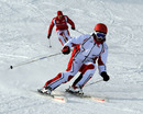 Fernando Alonso leads test driver Jules Bianchi down the slopes at Ferrari's media event Wrooom
