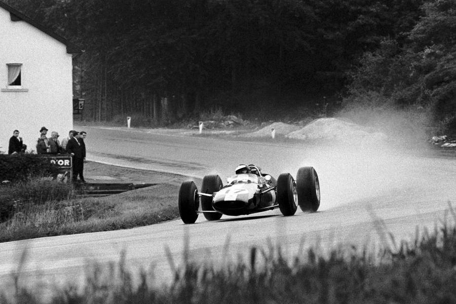Jim Clark masters the rain on his way to victory at Spa