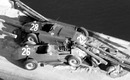The wrecks of the Ferraris of Peter Collins and Mike Hawthorn
