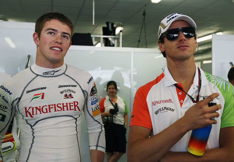 Paul di Resta and Adrian Sutil in the Force India garage