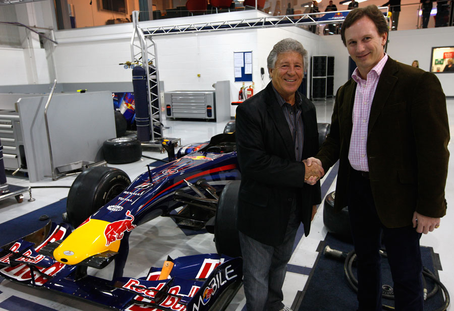 Mario Andretti gets a tour of the Red Bull factory with Christian Horner