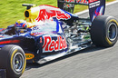 The tightly packaged rear end of the Red Bull, spattered in aero paint