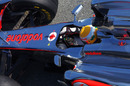 Lewis Hamilton at the wheel of the new McLaren MP4-26