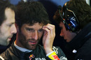 Mark Webber at the back of the Red Bull garage
