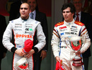 Pastor Maldonado and race winner Sergio Perez on the podium