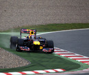 Mark Webber runs wide in tricky conditions on Sunday morning 