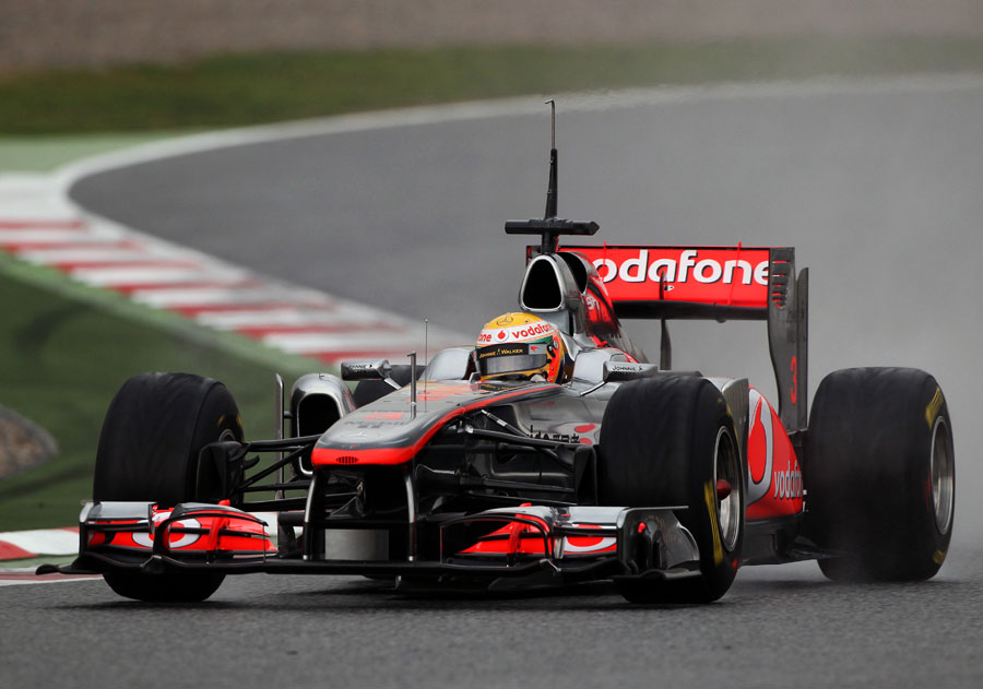 Lewis Hamilton ventures out on intermediate tyres