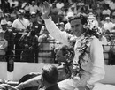 Jim Clark celebrates winning the 1965 Indianapolis 500