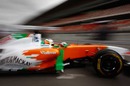 Nico Hulkenberg brings the Force India out of the garage