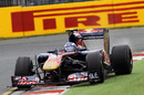 Daniel Ricciardo holds a slide in the Toro Rosso
