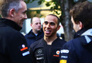 Lewis Hamilton in the paddock with Martin Whitmarsh and Christian Horner