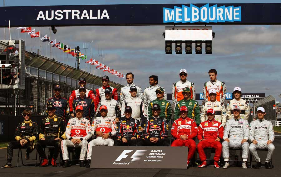 All of the drivers line up for the traditional pre-season photograph on Sunday morning in Melbourne