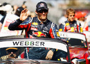 Mark Webber waves to his home fans during the drivers' parade